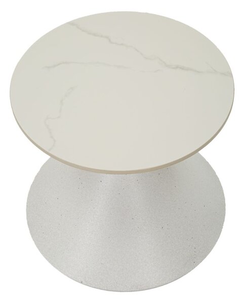 Tavolinetto White Ø45x39 cm in Ferro e Ceramica Bianco