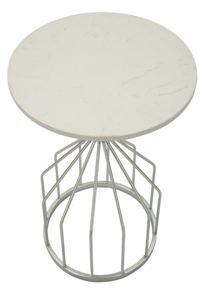 Tavolinetto Cup Ø37,5x58 cm in Ferro e Marmo Argento