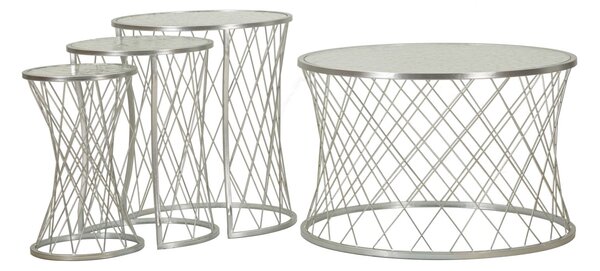 Tavolinetti Noah Silver Set 4 Pz Ø47x54,5 cm - Ø36x50 cm - Ø28x45 cm - Ø70x45 cm in Ferro e Vetro Argento
