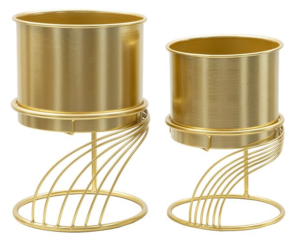 Porta Vasi Coppia Spirally Ø23x35 cm - Ø20x30 cm in Ferro Oro