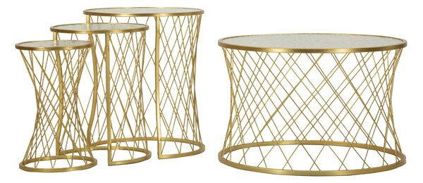 Tavolinetti Noah Gold Set 4 Pz Ø47x54,5 cm - Ø36x50 cm - Ø28x45 cm - Ø70x45 cm in Ferro e Vetro Oro