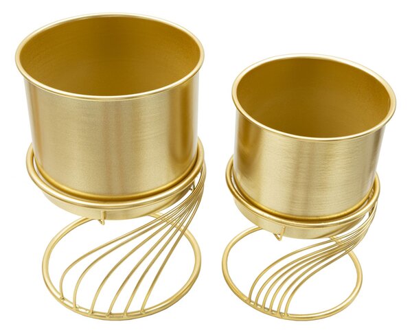 Porta Vasi Coppia Spirally Ø23x35 cm - Ø20x30 cm in Ferro Oro