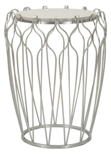 Tavolinetto Hook Ø47,5x61,5 cm in Ferro e Marmo Argento