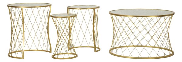 Tavolinetti Noah Gold Set 4 Pz Ø47x54,5 cm - Ø36x50 cm - Ø28x45 cm - Ø70x45 cm in Ferro e Vetro Oro