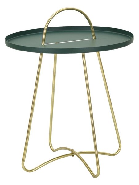 Tavolinetto Grent Ø45x59 cm in Ferro Verde e Oro