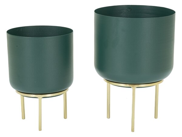 Porta Vasi Grent Set 2 Pz Ø20x29 cm - Ø16x24 cm in Ferro Verde e Oro