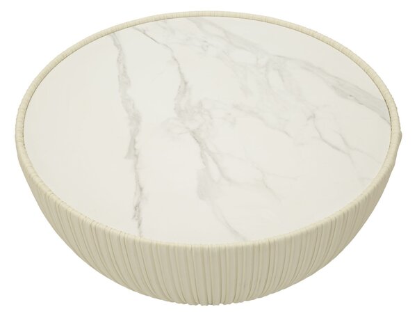 Tavolino da Caffè Elge Ø71x38 cm in Ferro e Ceramica e Poliestere Crema e Oro e Bianco