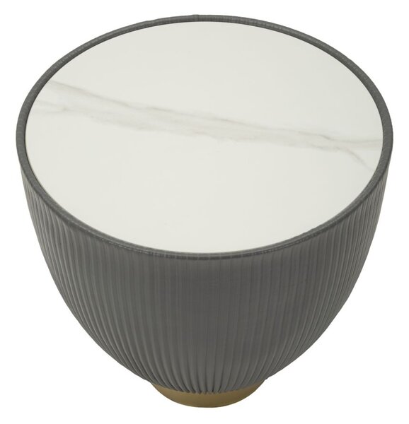 Tavolino da Caffè Elge Ø46x45 cm in Ferro e Ceramica e Poliestere Grigio e Oro e Bianco