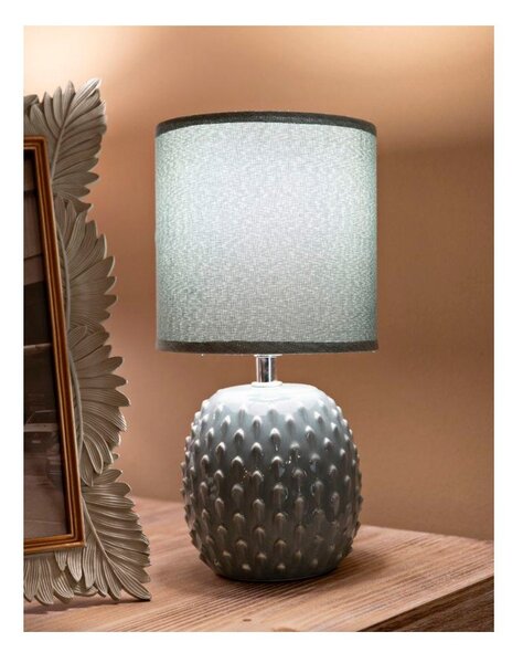 Lampada da tavolo azzurra in ceramica con paralume in tessuto (altezza totale 27 cm) Pontus – Mauro Ferretti