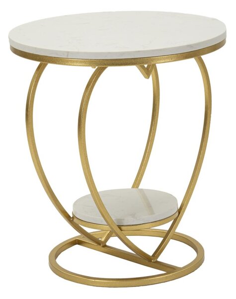 Tavolinetto Heart Oro Ø40x45,5 cm in Ferro e Marmo Oro e Bianco