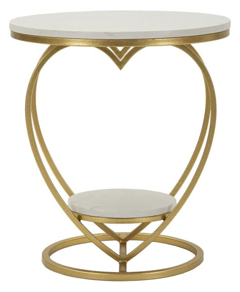 Tavolinetto Heart Oro Ø40x45,5 cm in Ferro e Marmo Oro e Bianco