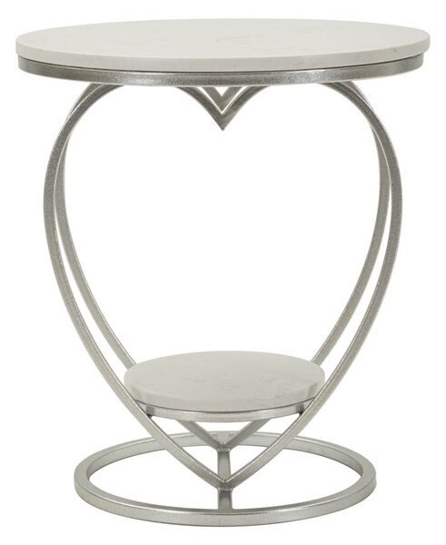 Tavolinetto Heart Argento Ø40x45,5 cm in Ferro e Marmo Argento e Bianco
