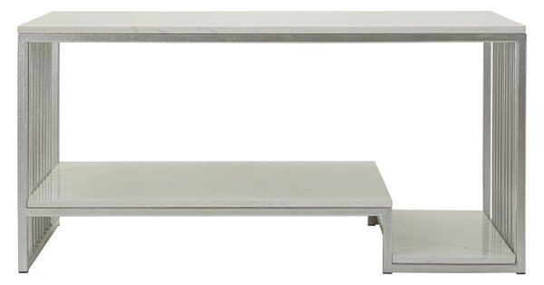 Tavolo da Caffè Kayseri 90x45x60 cm in Ferro e Marmo Argento e Bianco