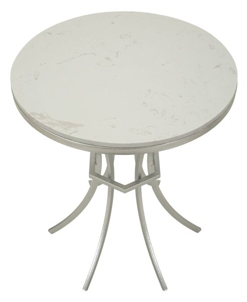 Tavolinetto Istanbul Ø56x68 cm in Ferro e Marmo Argento e Bianco
