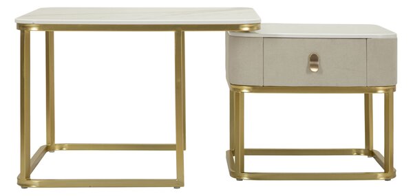 Tavoli da Caffè Beauty Coppia 70x70x48 cm - 50x50x43,5 cm in Pino e MDF e Metallo