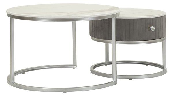 Tavoli da Caffè Greys Coppia Ø70x45 cm - Ø50x40 cm in Pino e MDF e Metallo