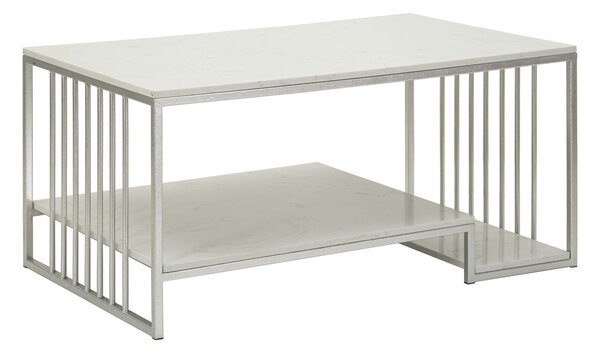Tavolo da Caffè Kayseri 90x45x60 cm in Ferro e Marmo Argento e Bianco