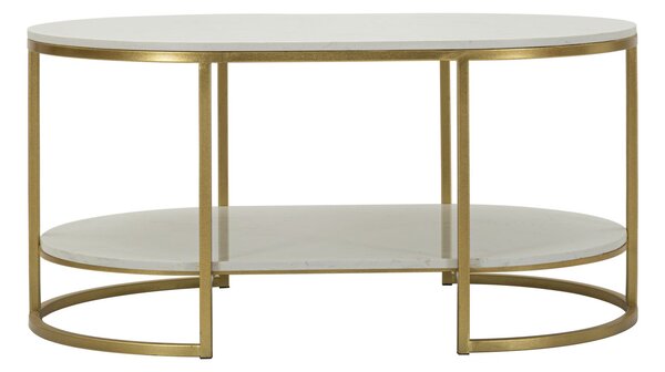 Tavolo da Caffè Izmir 90x60x45 cm in Ferro e Marmo Oro e Bianco