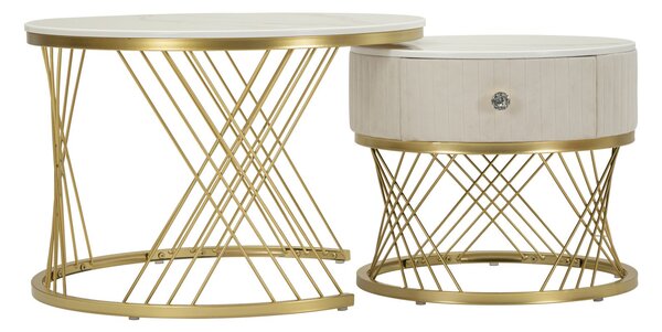 Tavoli da Caffè Votix Coppia Ø70x48 cm - Ø50x43,5 cm in Pino e MDF e Metallo