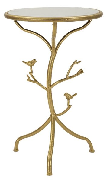 Tavolinetto Birds Marble Ø38x60 cm in Ferro e Marmo Oro e Bianco