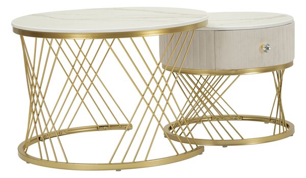 Tavoli da Caffè Votix Coppia Ø70x48 cm - Ø50x43,5 cm in Pino e MDF e Metallo