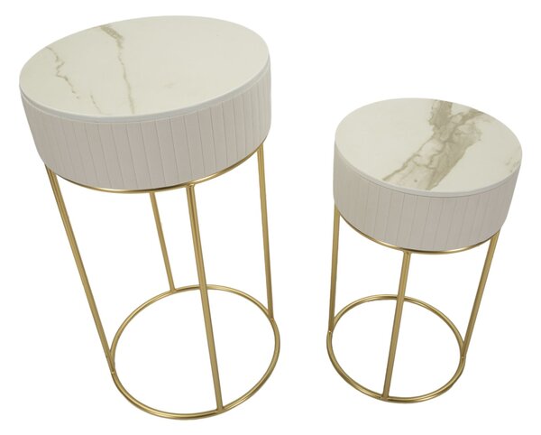 Tavolinetti Alti Wedding Rotondi Set 2 Pz Ø50x90 cm - Ø40x70 cm in Pino e MDF e Metallo