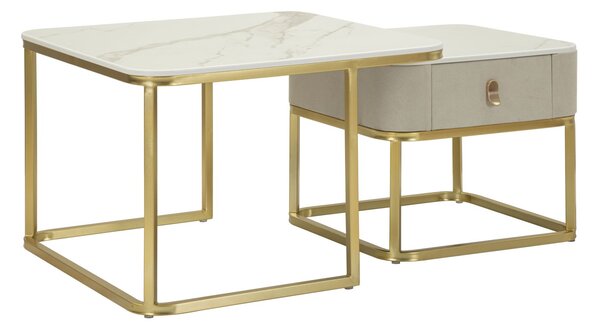 Tavoli da Caffè Beauty Coppia 70x70x48 cm - 50x50x43,5 cm in Pino e MDF e Metallo