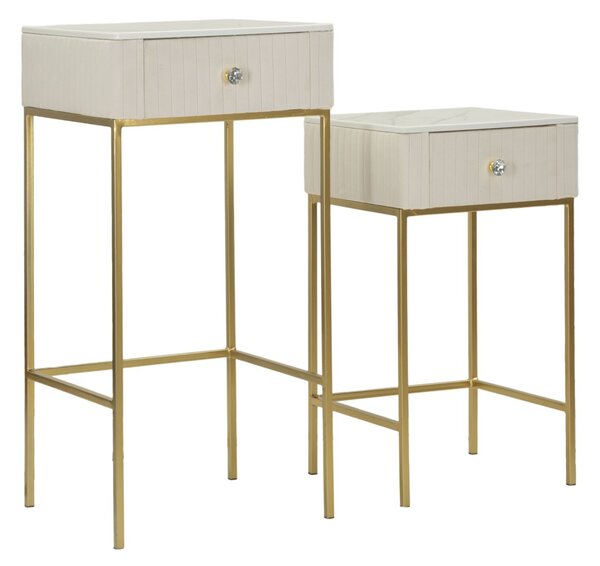 Tavolinetti Alti Wedding Quadrati Set 2 Pz Ø45x90 cm - Ø40x70 cm in Pino e MDF e Metallo