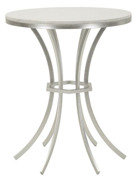 Tavolinetto Istanbul Ø56x68 cm in Ferro e Marmo Argento e Bianco