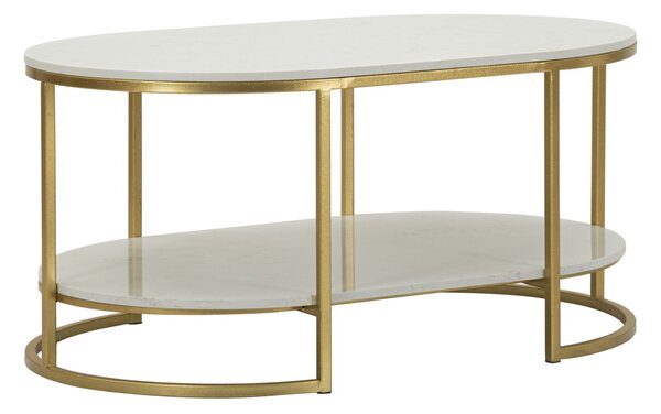 Tavolo da Caffè Izmir 90x60x45 cm in Ferro e Marmo Oro e Bianco