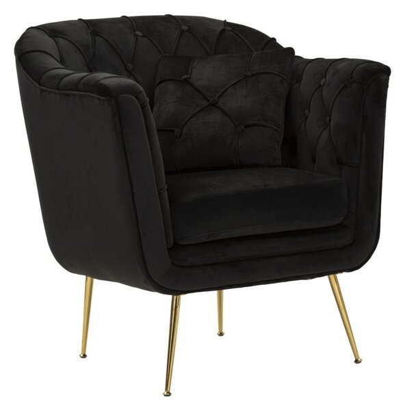 Poltrona Budapest Nera con Cuscino 88x83x91 cm in Compensato e Spugna e Ferro e Poliestere Nero