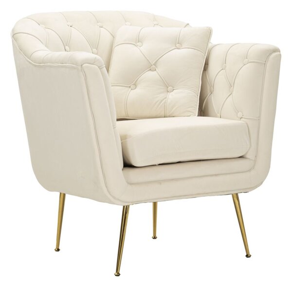 Poltrona Budapest Crema con Cuscino 88x83x91 cm in Compensato e Spugna e Ferro e Poliestere Crema