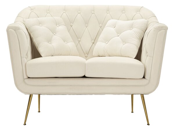 Divanetto Budapest Crema con Cuscini 130x83x91 cm in Compensato e Spugna e Ferro e Poliestere Crema