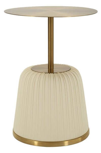 Tavolinetto Egle Bianco Ø40x55 cm in Metallo e PU Bianco e Oro