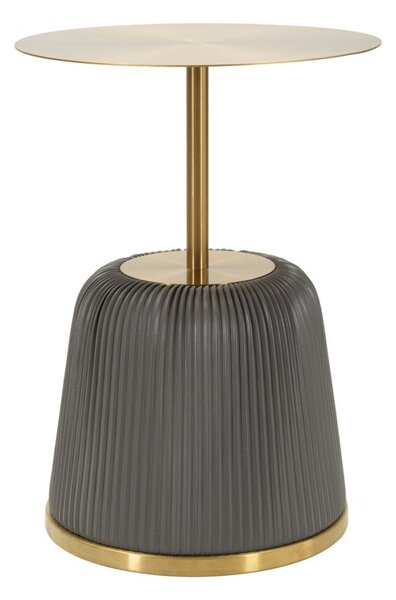 Tavolinetto Egle Grigio Ø40x55 cm in Metallo e PU Grigio e Oro