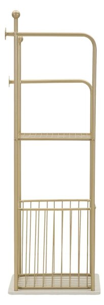 Porta Asciugamani da Terra Flish 40x30x121 cm in Metallo e Marmo Artificiale Oro e Bianco