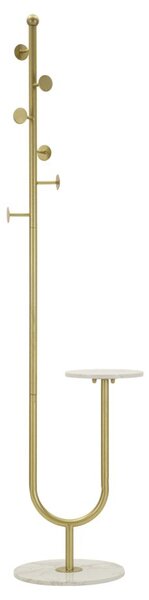 Appendiabiti da Terra Shelf 40x35x176 cm in Metallo e Marmo Artificiale Oro e Bianco