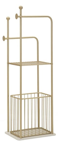 Porta Asciugamani da Terra Flish 40x30x121 cm in Metallo e Marmo Artificiale Oro e Bianco