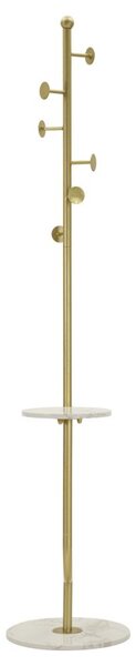 Appendiabiti da Terra Shelf 40x35x176 cm in Metallo e Marmo Artificiale Oro e Bianco