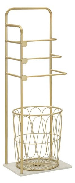 Porta Asciugamani da Terra Trip 40x30x112 cm in Metallo e Marmo Artificiale Oro e Bianco