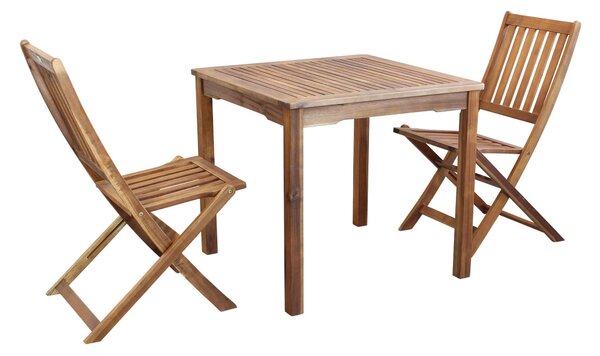 AARON - set tavolo in alluminio e teak cm 80 x 80 x 74 h con 2 sedie Dresda