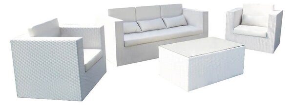 ABELLINUM - salotto da giardino completo di cuscini intreccio in rattan sintetico