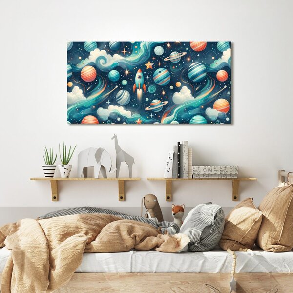 Quadro su tela – Razzo e pianeti nello spazio
