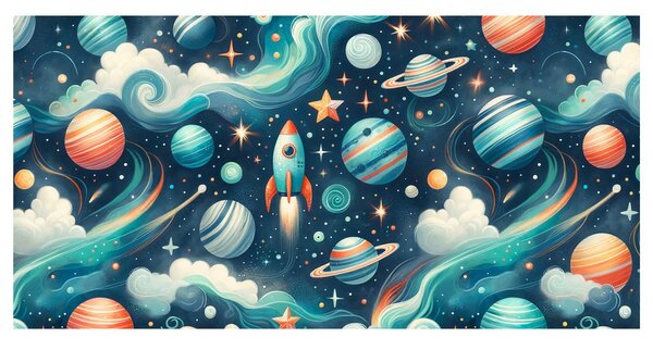 Quadro su tela – Razzo e pianeti nello spazio