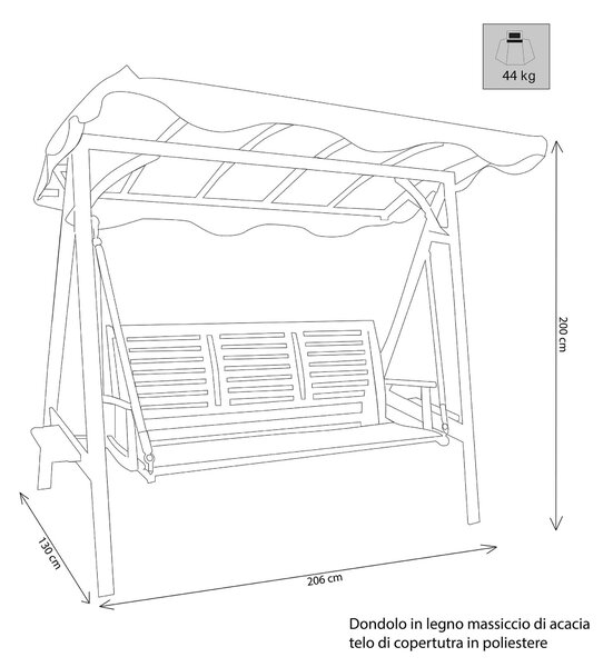 ADAMAS - dondolo da giardino in legno massiccio di acacia 3 posti