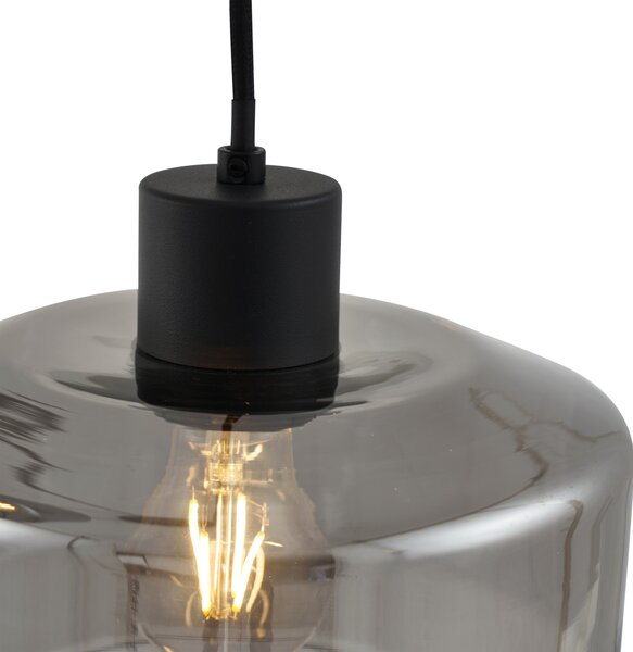 Lampada a sospensione moderna nera con vetro fumé a 3 luci - Sheena