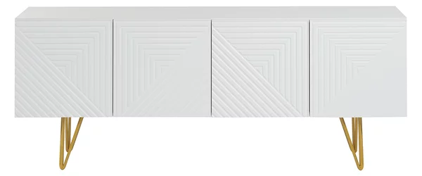 Mobile TV design con incisioni bianco e metallo dorato L140 cm OZEN