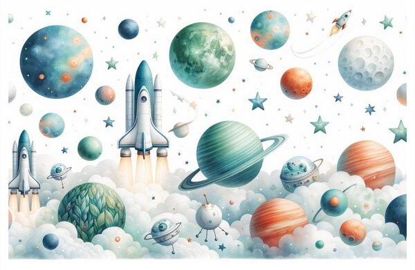 Quadro su tela – Razzo tra i pianeti