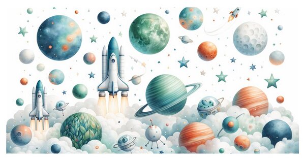 Quadro su tela – Lancio di razzi nello spazio