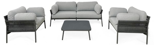 GALASSIA - salotto con struttura in alluminio bianco, rosso o antracite, rivestimento in corda in pvc